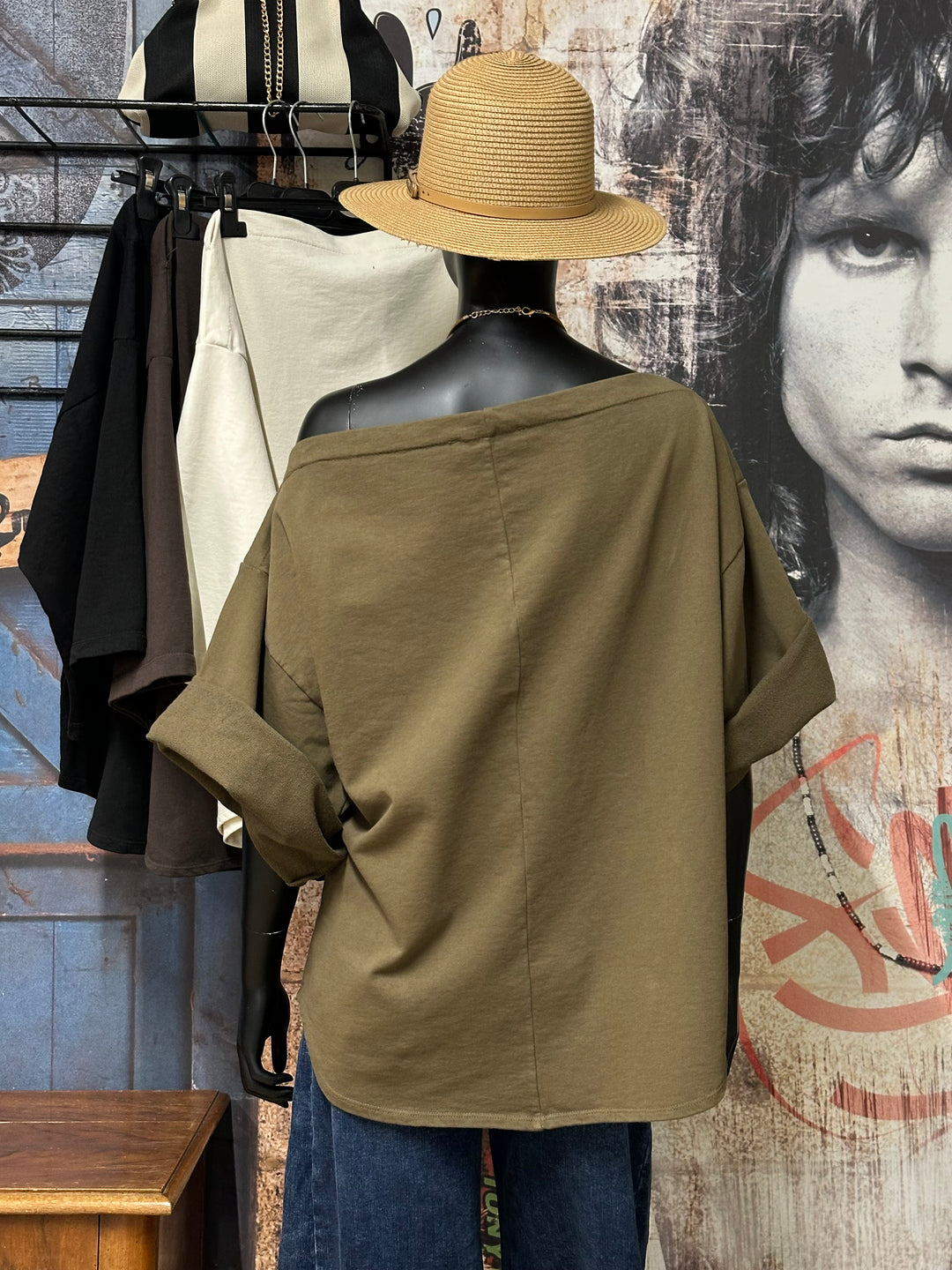 Pull uni "Elise" col bateau &amp; manches kimono  (38/42) MADE IN ITALY