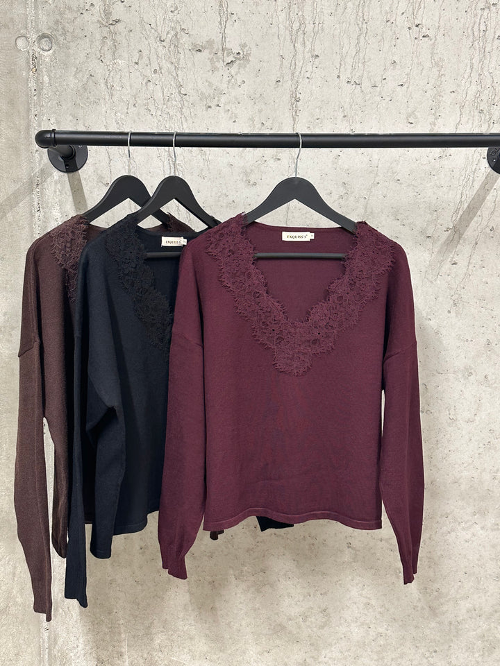 Pull court col V dentelle "Jonas" (38/42)
