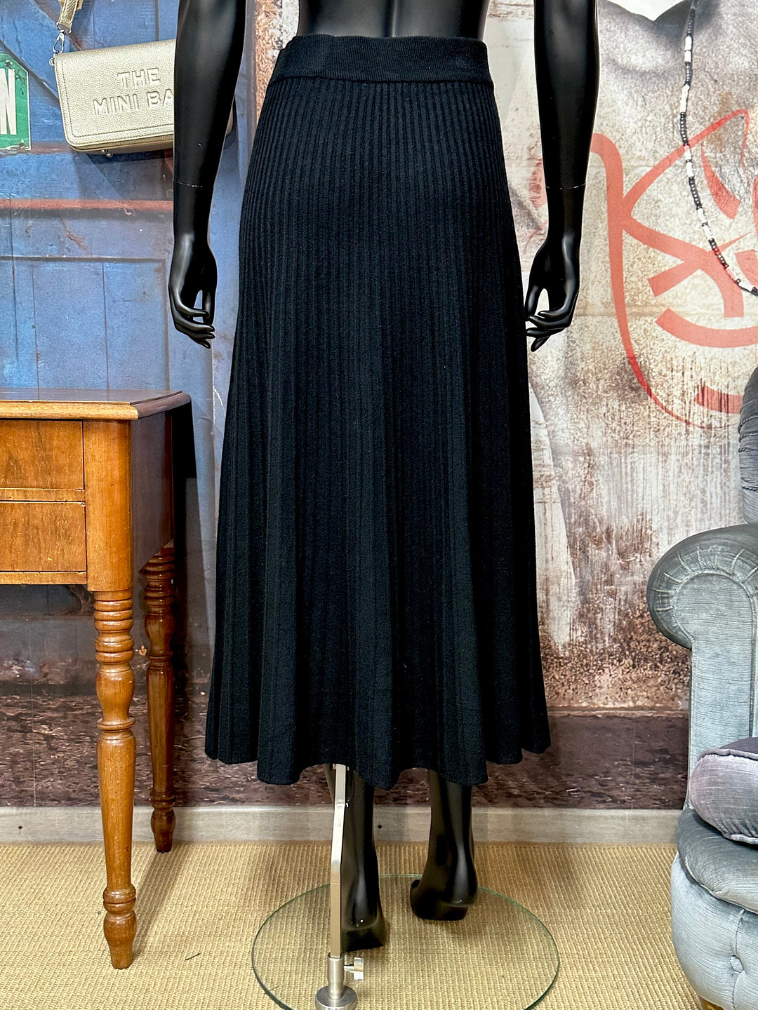 Faltenrock mit elastischer Taille schwarz (36/40)