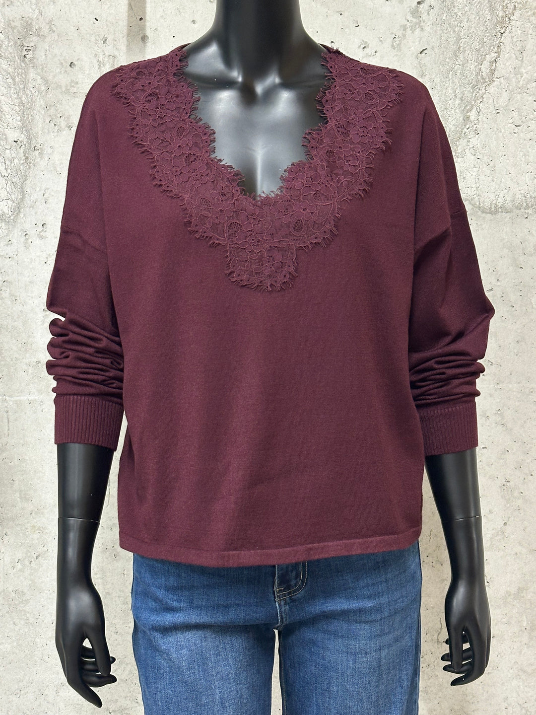 Pull court col V dentelle "Jonas" (38/42)