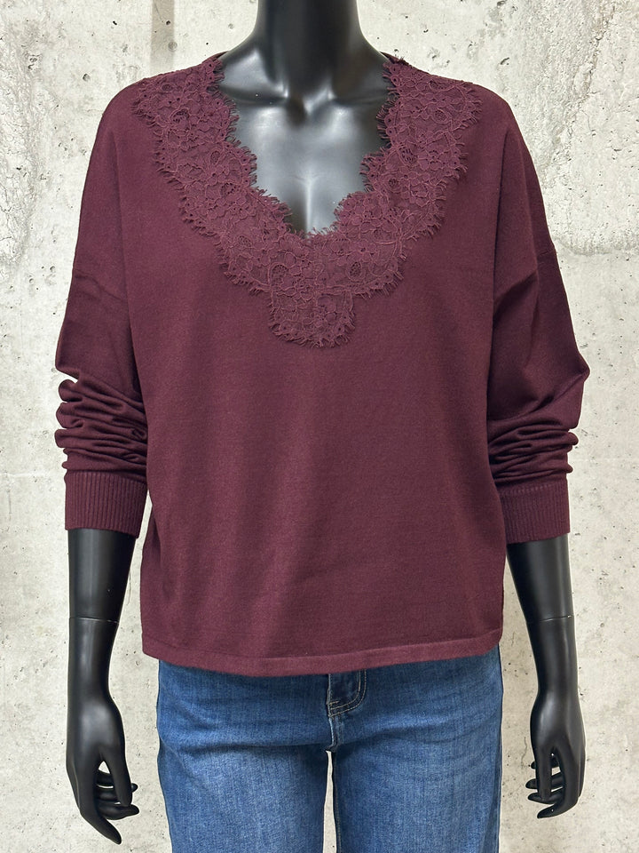 Pull court col V dentelle "Jonas" (38/42)