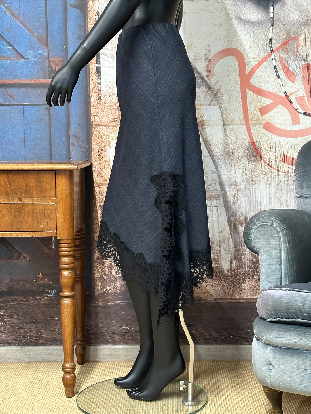 Asymmetrischer Rock mit Karos und Spitze (36 ➡️ 42)MADE IN 🇮🇹