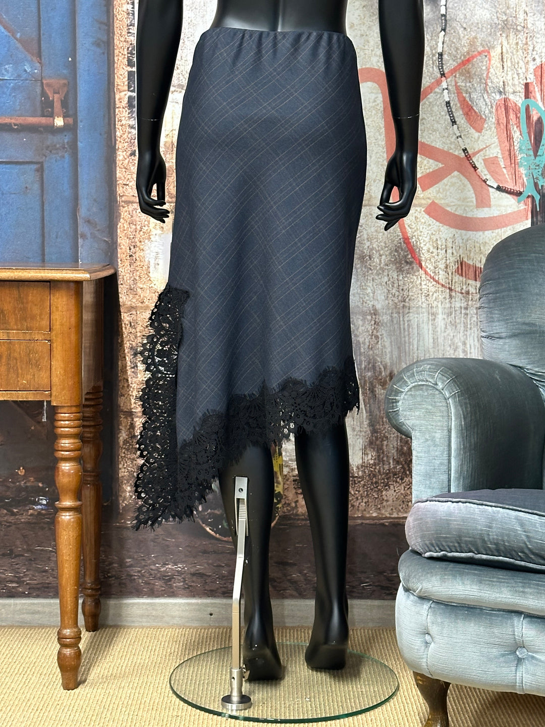 Asymmetrischer Rock mit Karos und Spitze (36 ➡️ 42)MADE IN 🇮🇹