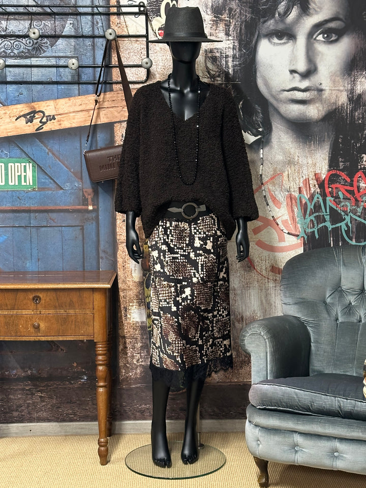 Satinrock aus Spitze mit "Python"-Print in braun, schwarz & champagner (34/38) MADE IN 🇮🇹