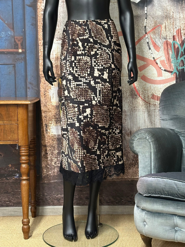 Satinrock aus Spitze mit "Python"-Print in braun, schwarz & champagner (34/38) MADE IN 🇮🇹