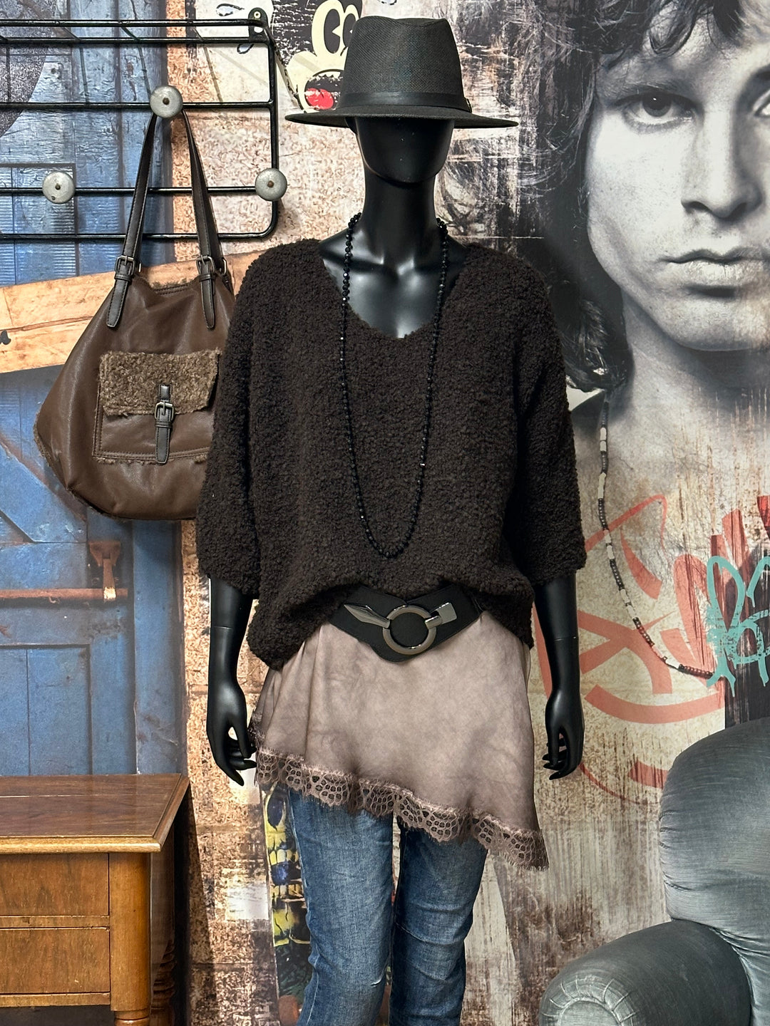 Asymmetrisches einfarbiges Caraco aus Seide & Viskose (42/46) MADE IN 🇮🇹