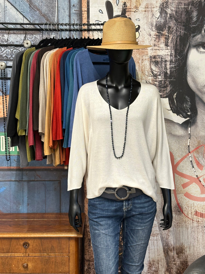 Kurzer Feinstrickpullover mit 3/4-Ärmeln & V-Ausschnitt (36/40) MADE IN 🇮🇹