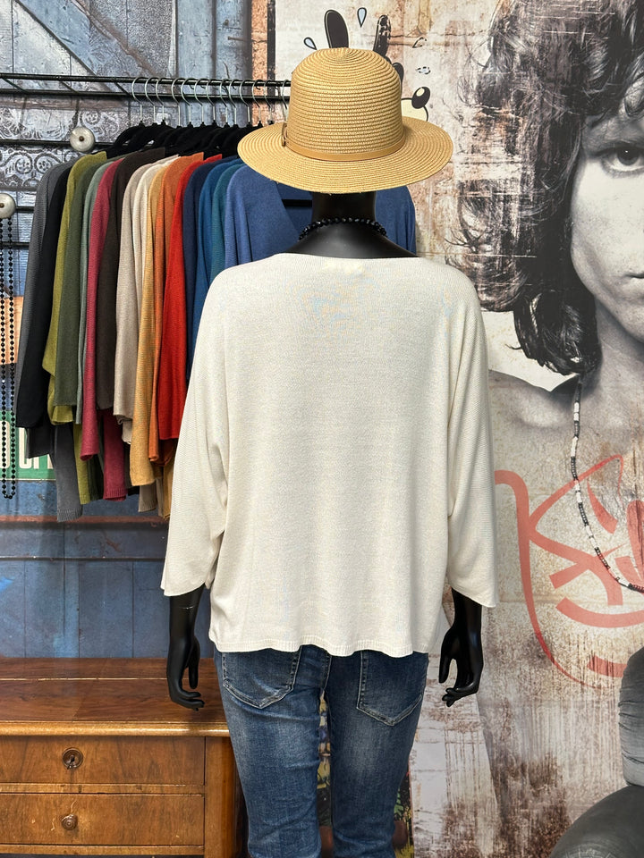 Kurzer Feinstrickpullover mit 3/4-Ärmeln & V-Ausschnitt (36/40) MADE IN 🇮🇹