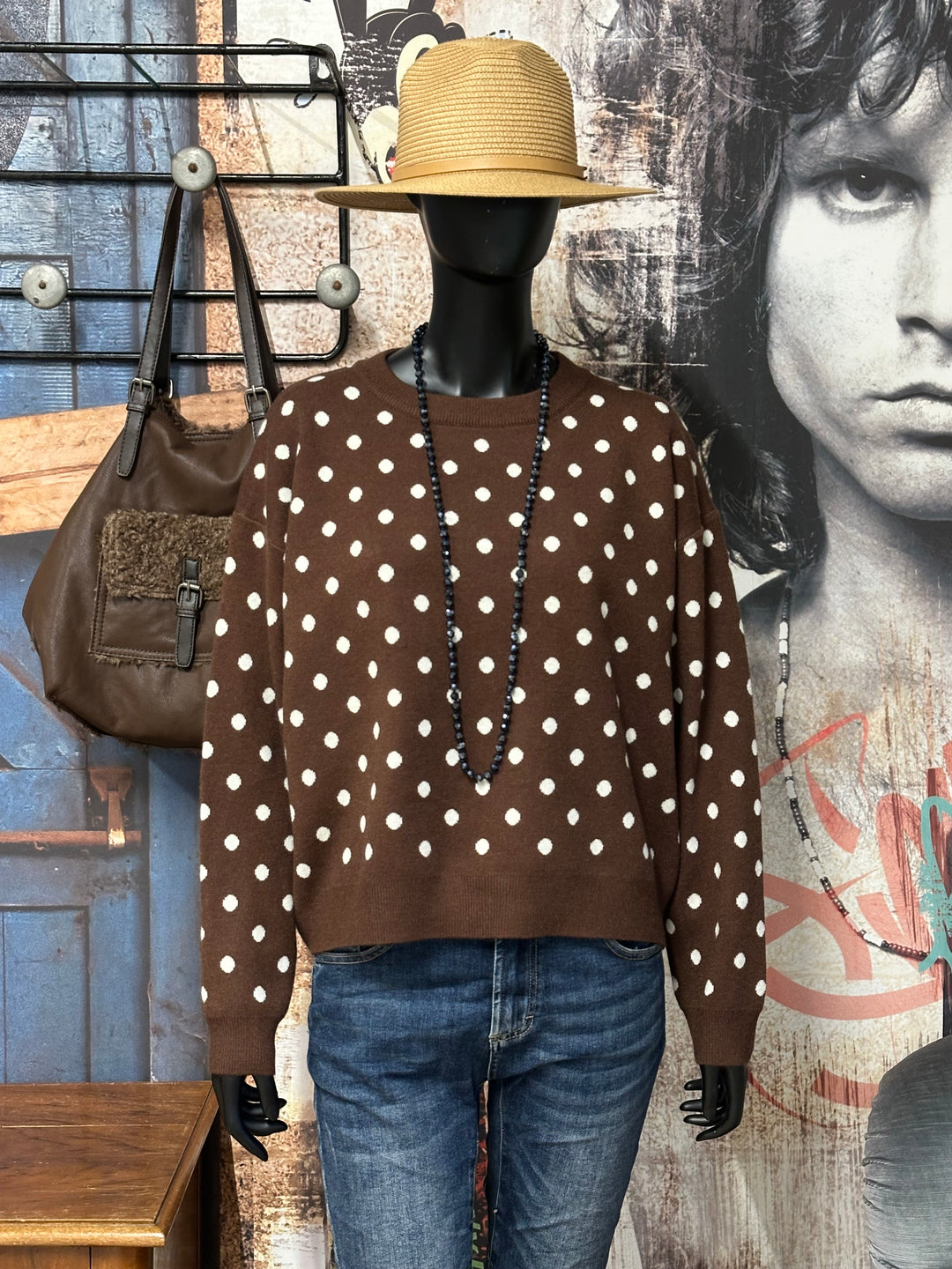 Retro-Pullover mit Punktemuster und Rundhalsausschnitt (36/38)