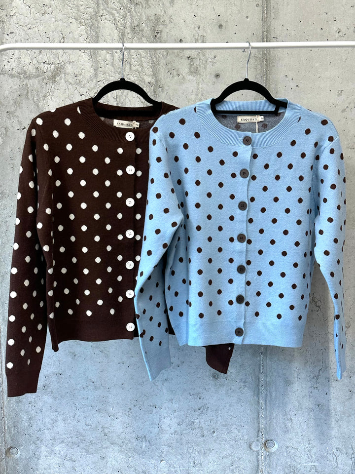 Retro-Pullover/Strickjacke mit Knöpfen, Punktmuster, Rundhalsausschnitt (36/38)