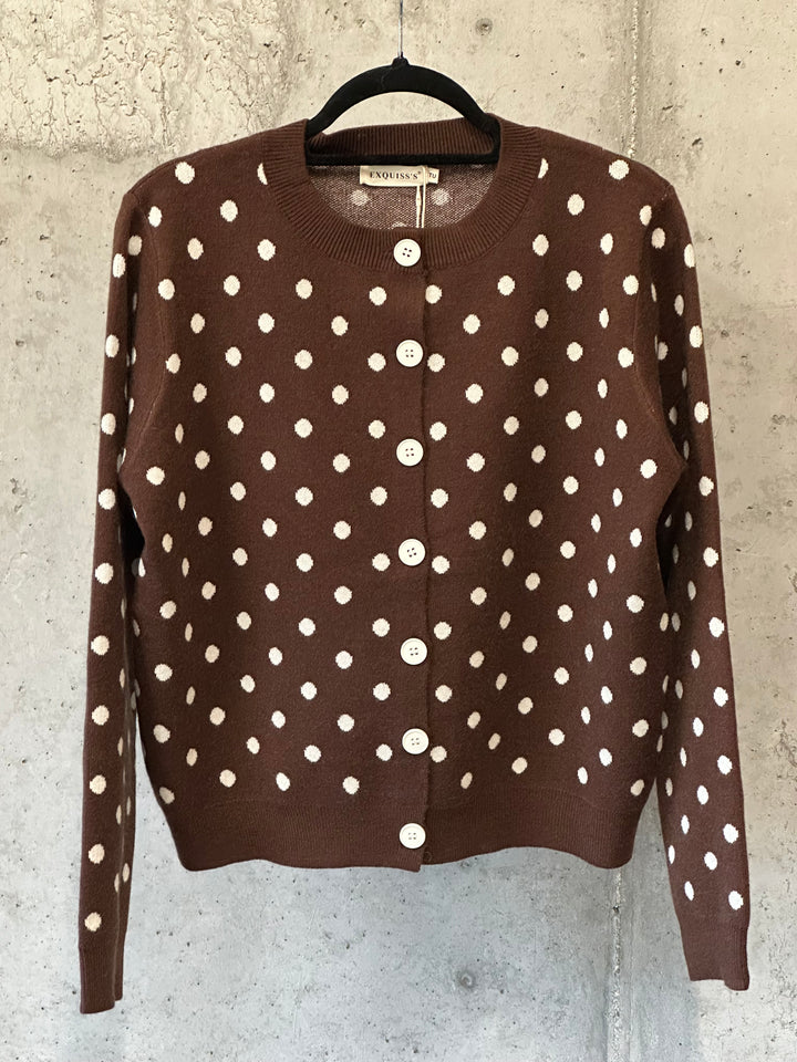 Retro-Pullover/Strickjacke mit Knöpfen, Punktmuster, Rundhalsausschnitt (36/38)