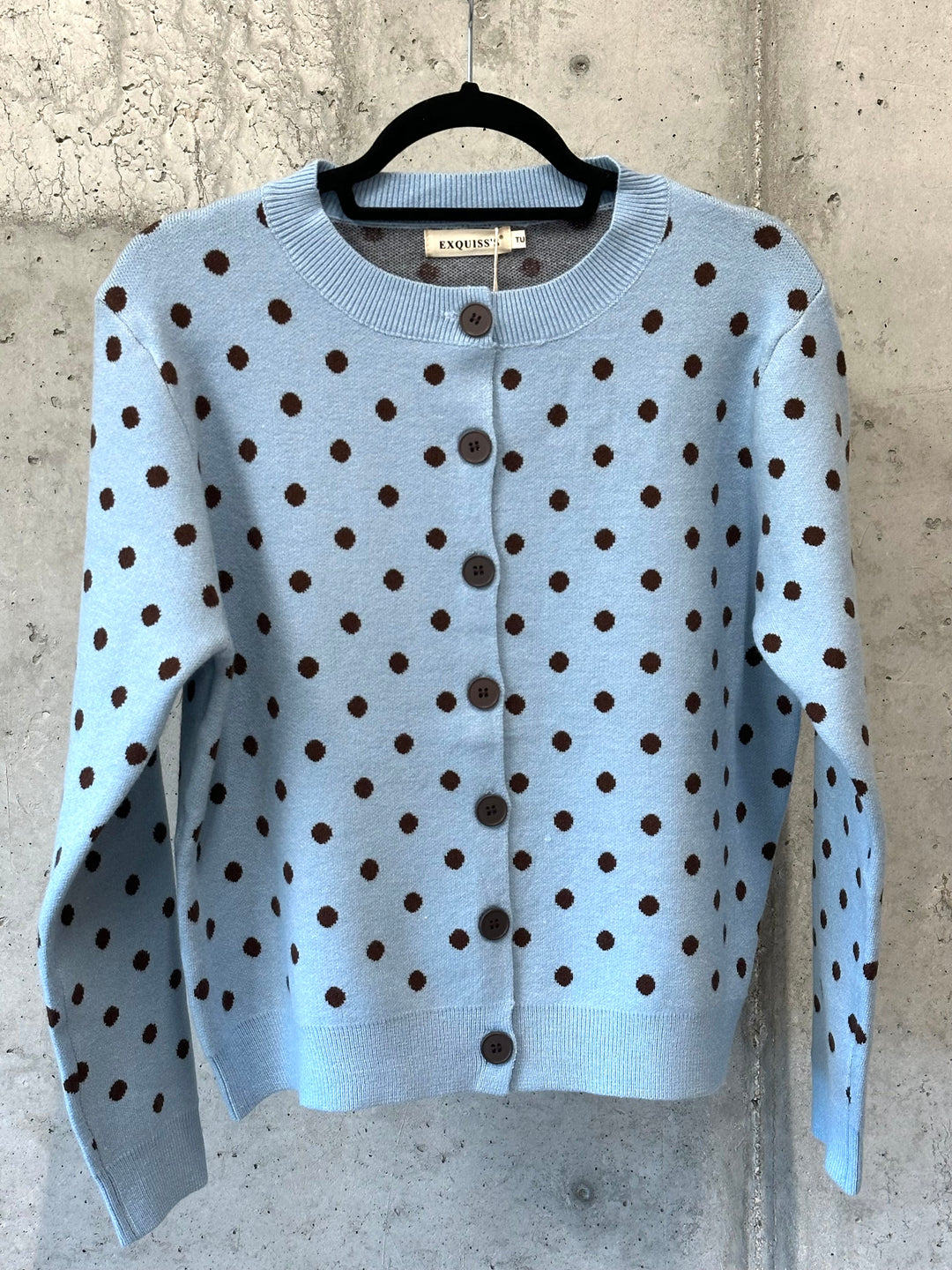 Retro-Pullover/Strickjacke mit Knöpfen, Punktmuster, Rundhalsausschnitt (36/38)