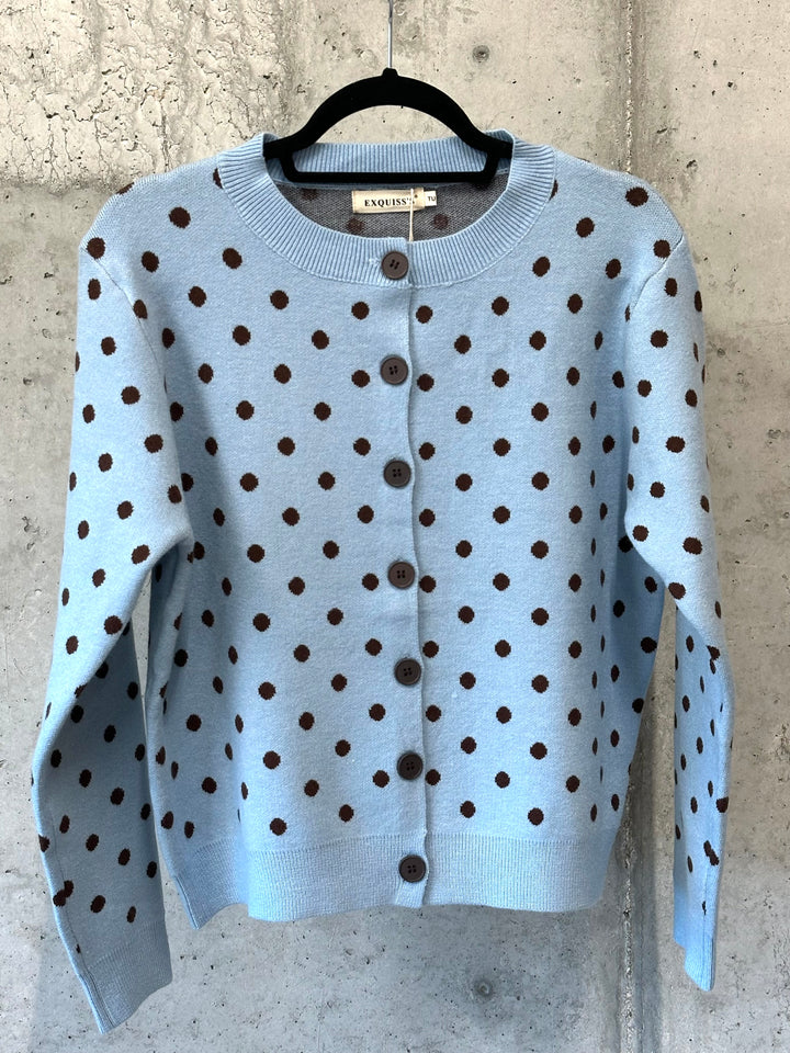 Retro-Pullover/Strickjacke mit Knöpfen, Punktmuster, Rundhalsausschnitt (36/38)