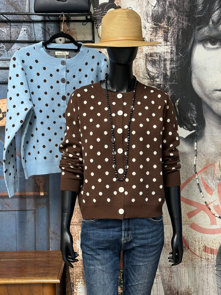 Retro-Pullover/Strickjacke mit Knöpfen, Punktmuster, Rundhalsausschnitt (36/38)