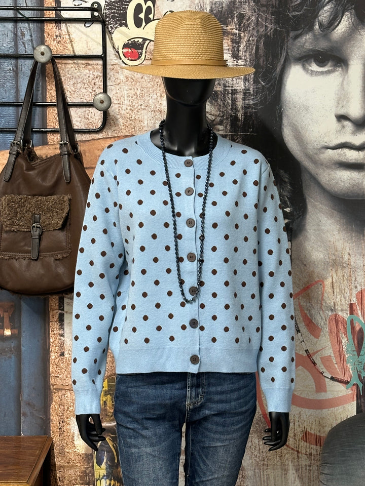 Retro-Pullover/Strickjacke mit Knöpfen, Punktmuster, Rundhalsausschnitt (36/38)