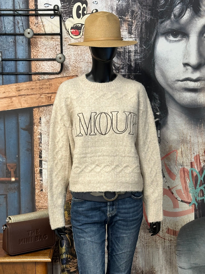 Kurzer Strickpullover beige meliert "AMOUR" (38/40)