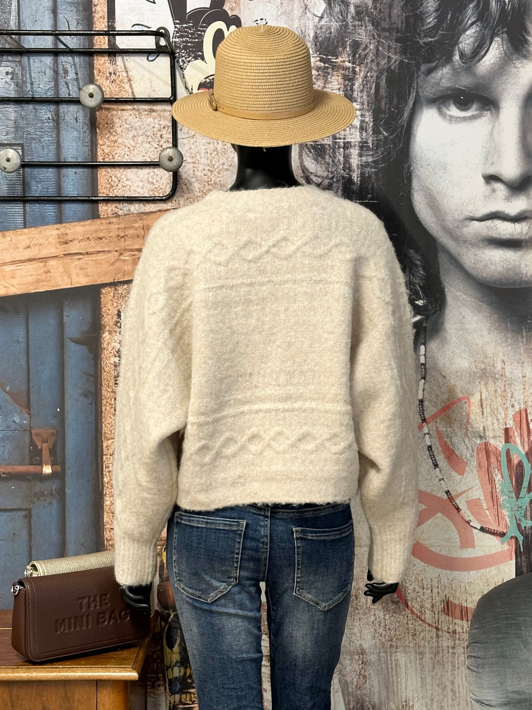 Kurzer Strickpullover beige meliert "AMOUR" (38/40)