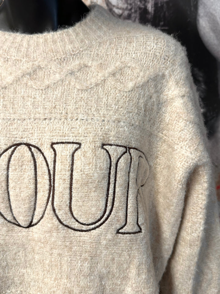 Kurzer Strickpullover beige meliert "AMOUR" (38/40)