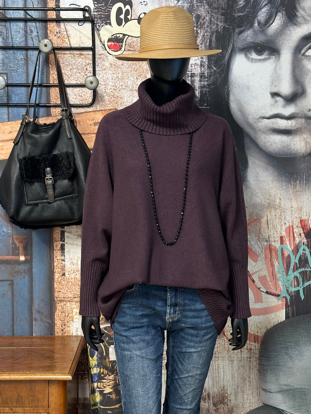 Auberginefarbener Rollkragenpullover (40/44) MADE IN 🇮🇹