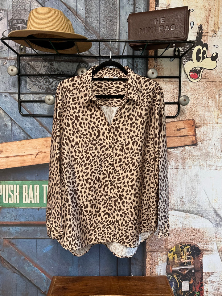 Fließende Bluse "Leopard" beige & choco (40 bis 46)