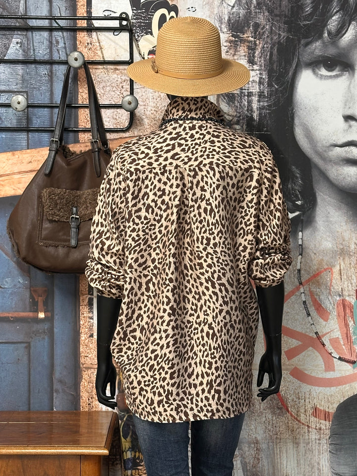Fließende Bluse "Leopard" beige & choco (40 bis 46)