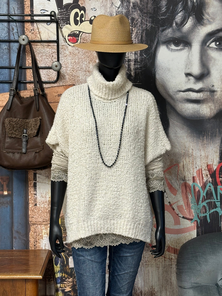 Poncho/Pullover Bouclé Rollkragen ecru( 40/44) MADE IN 🇮🇹