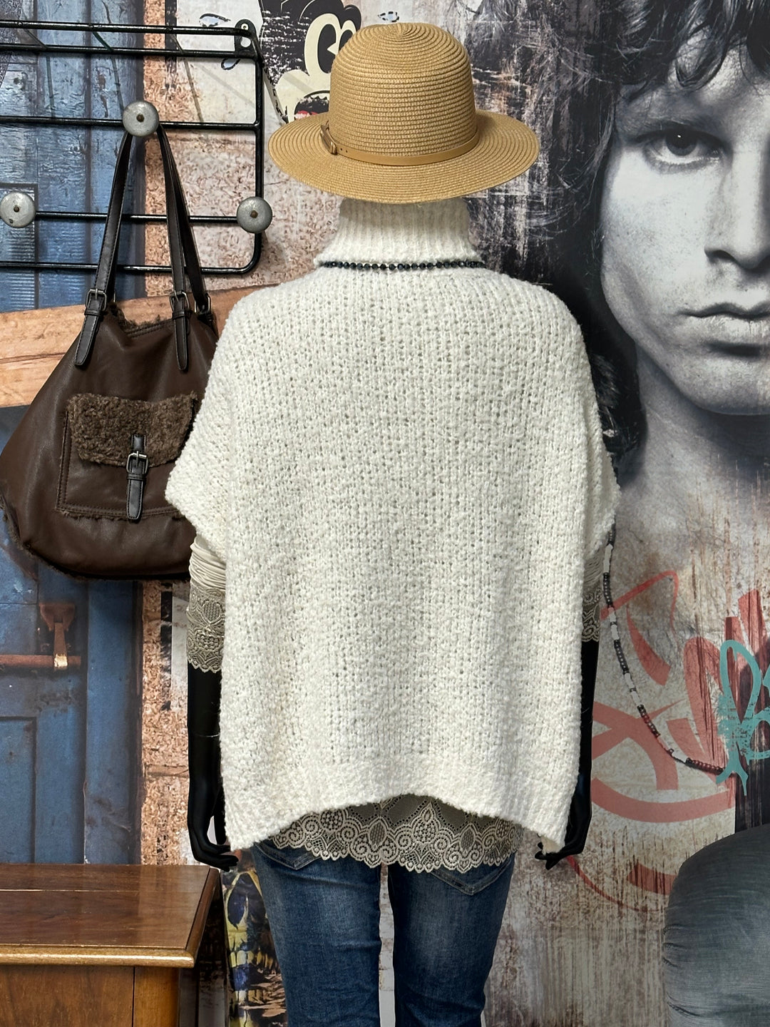 Poncho/Pullover Bouclé Rollkragen ecru( 40/44) MADE IN 🇮🇹