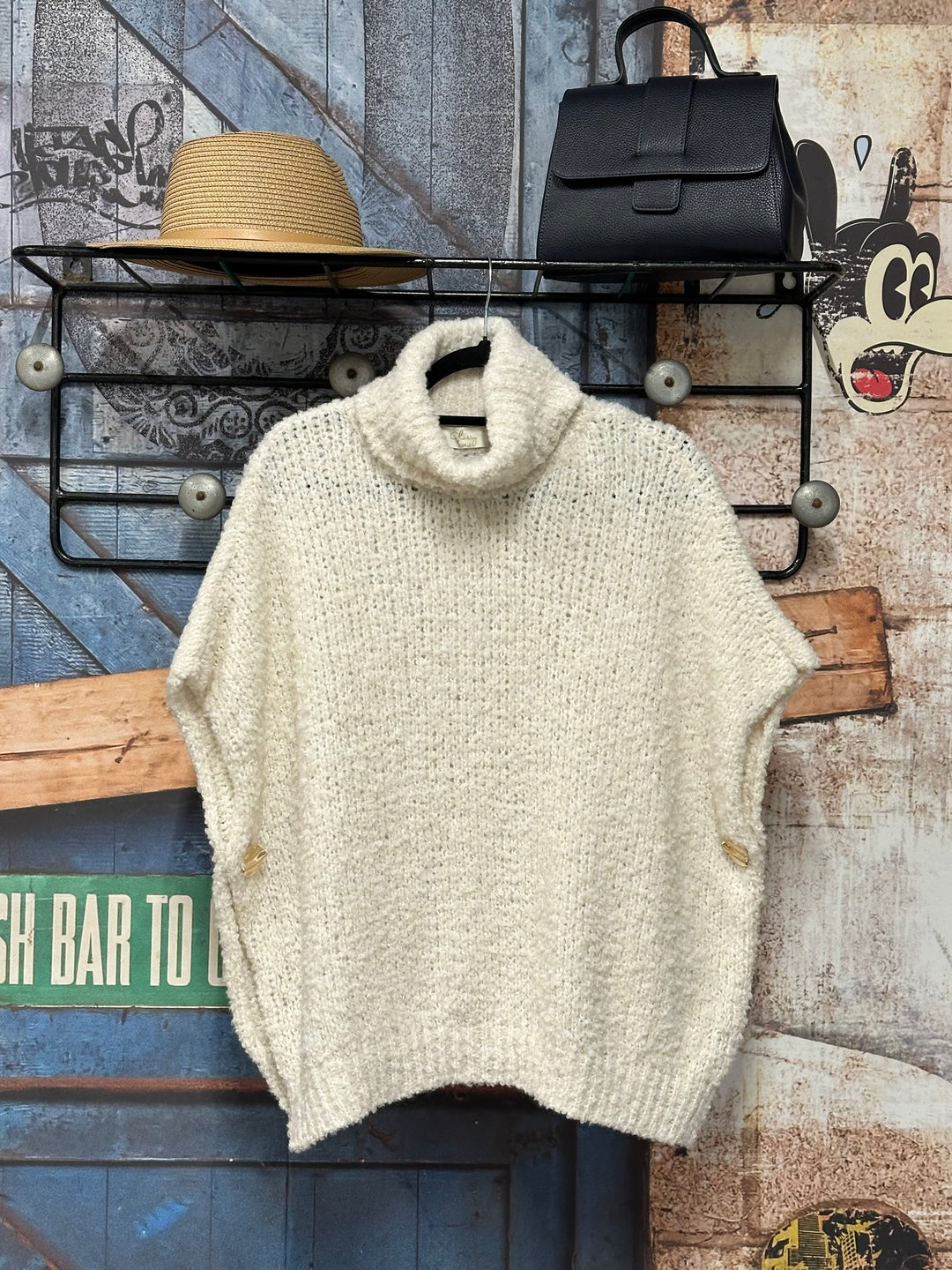 Poncho/Pullover Bouclé Rollkragen ecru( 40/44) MADE IN 🇮🇹