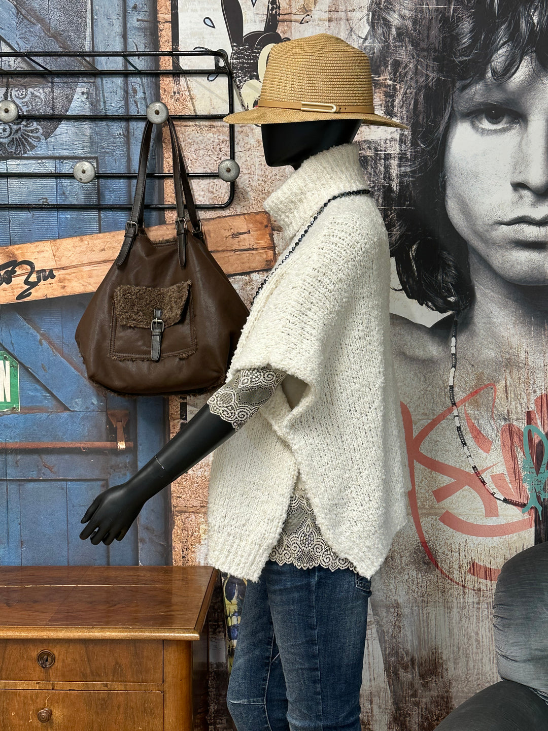 Poncho/Pullover Bouclé Rollkragen ecru( 40/44) MADE IN 🇮🇹