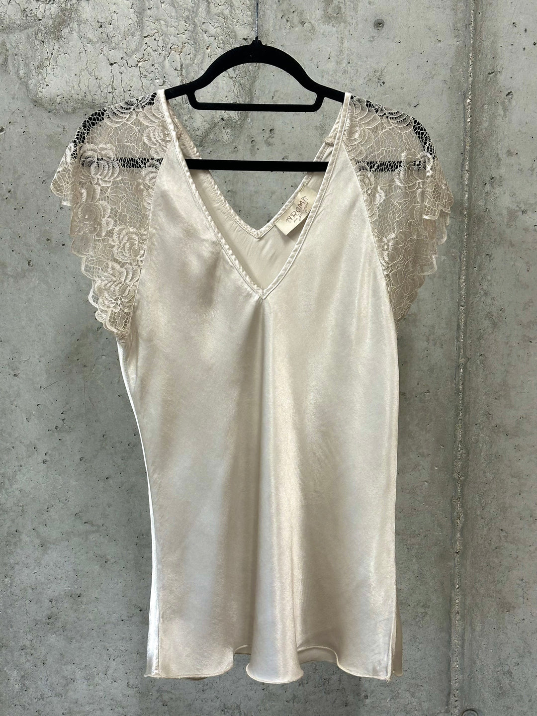 Oberteil aus 100 % Viskose, kurze Ärmel, Spitze, Größe 38/42, HERGESTELLT IN 🇮🇹