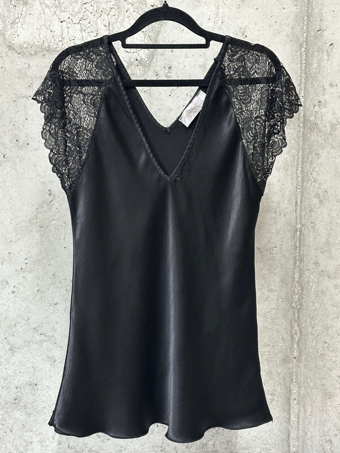 Oberteil aus 100 % Viskose, kurze Ärmel, Spitze, Größe 38/42, HERGESTELLT IN 🇮🇹