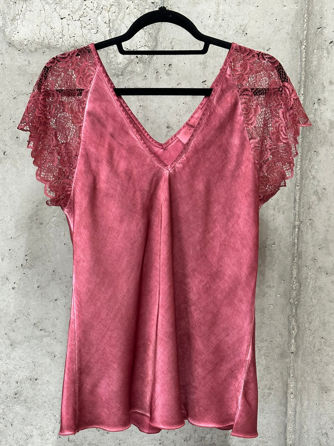 Oberteil aus 100 % Viskose, kurze Ärmel, Spitze, Größe 38/42, HERGESTELLT IN 🇮🇹