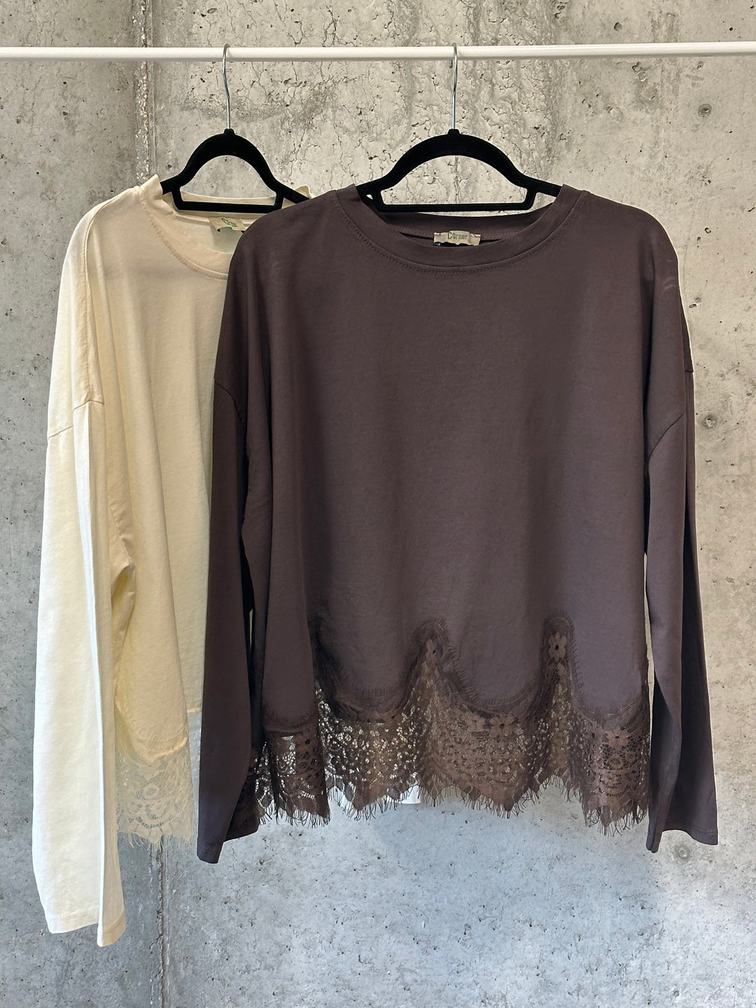 Oversize-T-Shirt aus 100 % Baumwolle mit langen Ärmeln und Spitze (40/42) MADE IN 🇮🇹