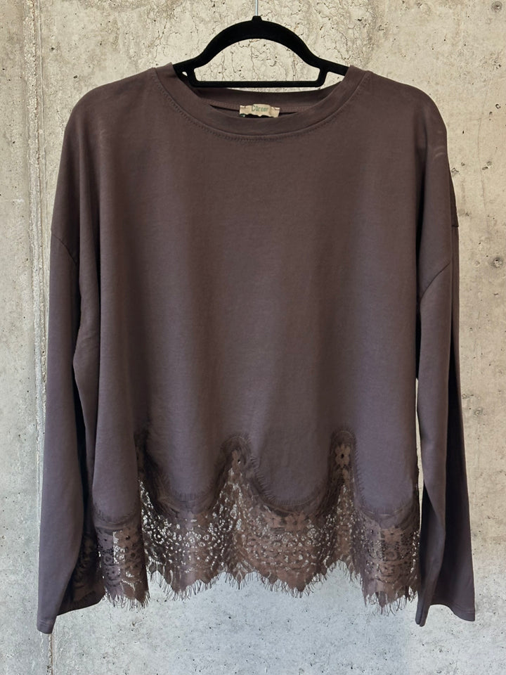 Oversize-T-Shirt aus 100 % Baumwolle mit langen Ärmeln und Spitze (40/42) MADE IN 🇮🇹