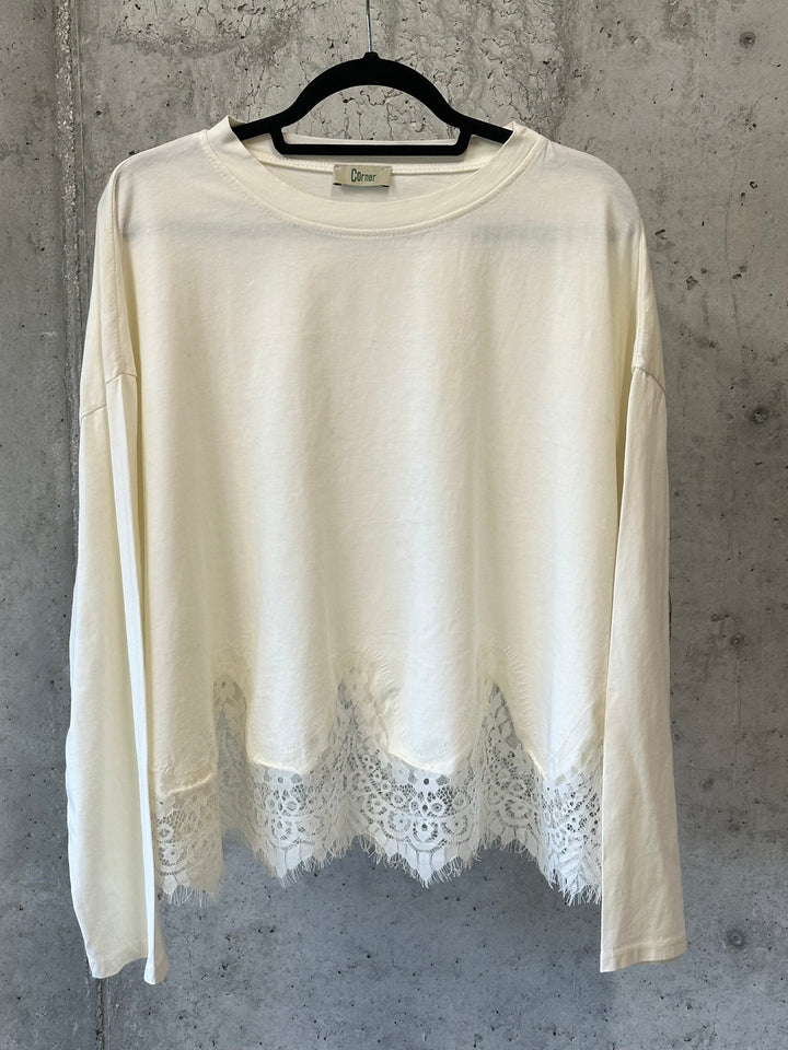 Oversize-T-Shirt aus 100 % Baumwolle mit langen Ärmeln und Spitze (40/42) MADE IN 🇮🇹