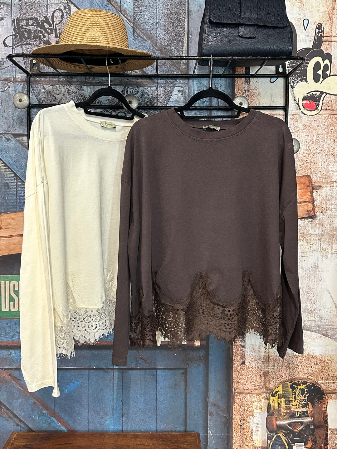 Oversize-T-Shirt aus 100 % Baumwolle mit langen Ärmeln und Spitze (40/42) MADE IN 🇮🇹