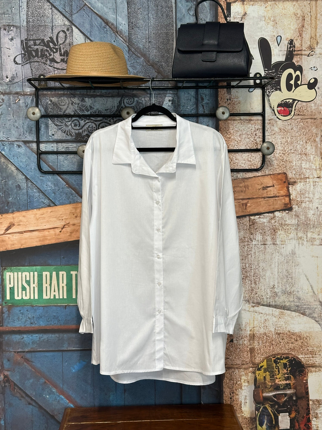 Lange, übergroße weiße Bluse aus 100 % Baumwolle (44/48) MADE IN 🇮🇹