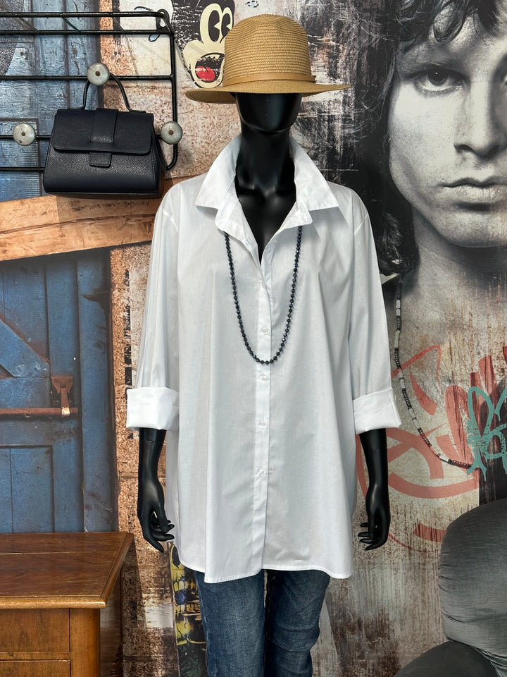 Lange, übergroße weiße Bluse aus 100 % Baumwolle (44/48) MADE IN 🇮🇹