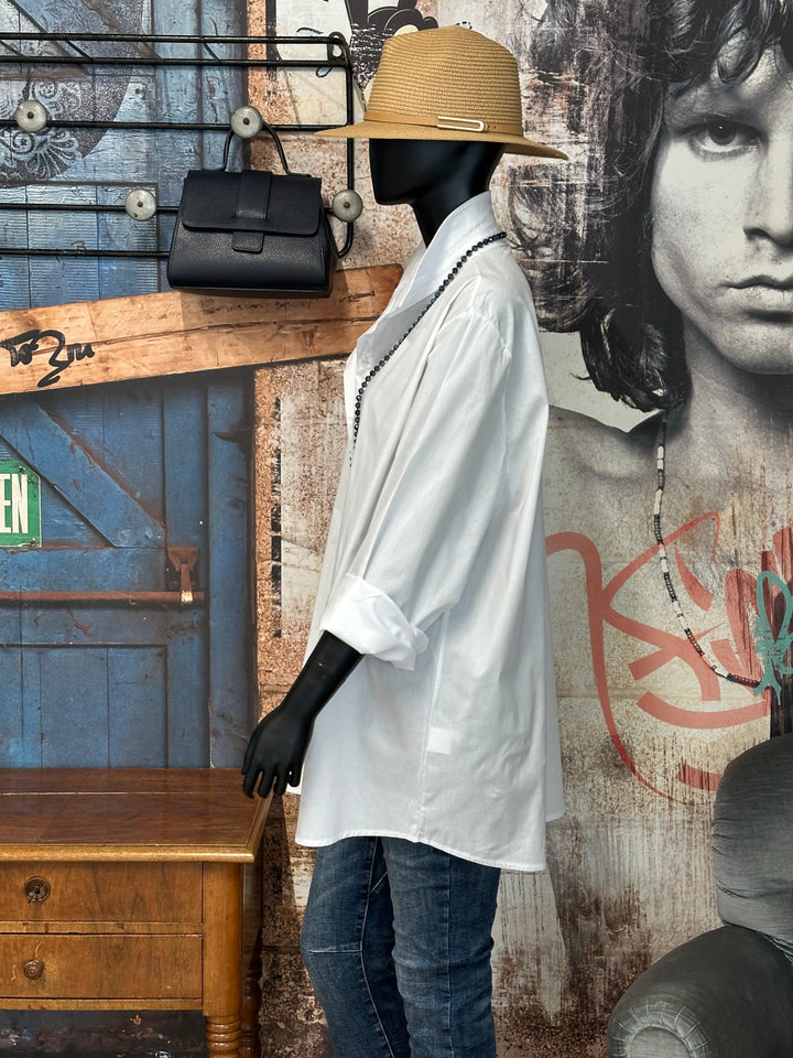 Lange, übergroße weiße Bluse aus 100 % Baumwolle (44/48) MADE IN 🇮🇹