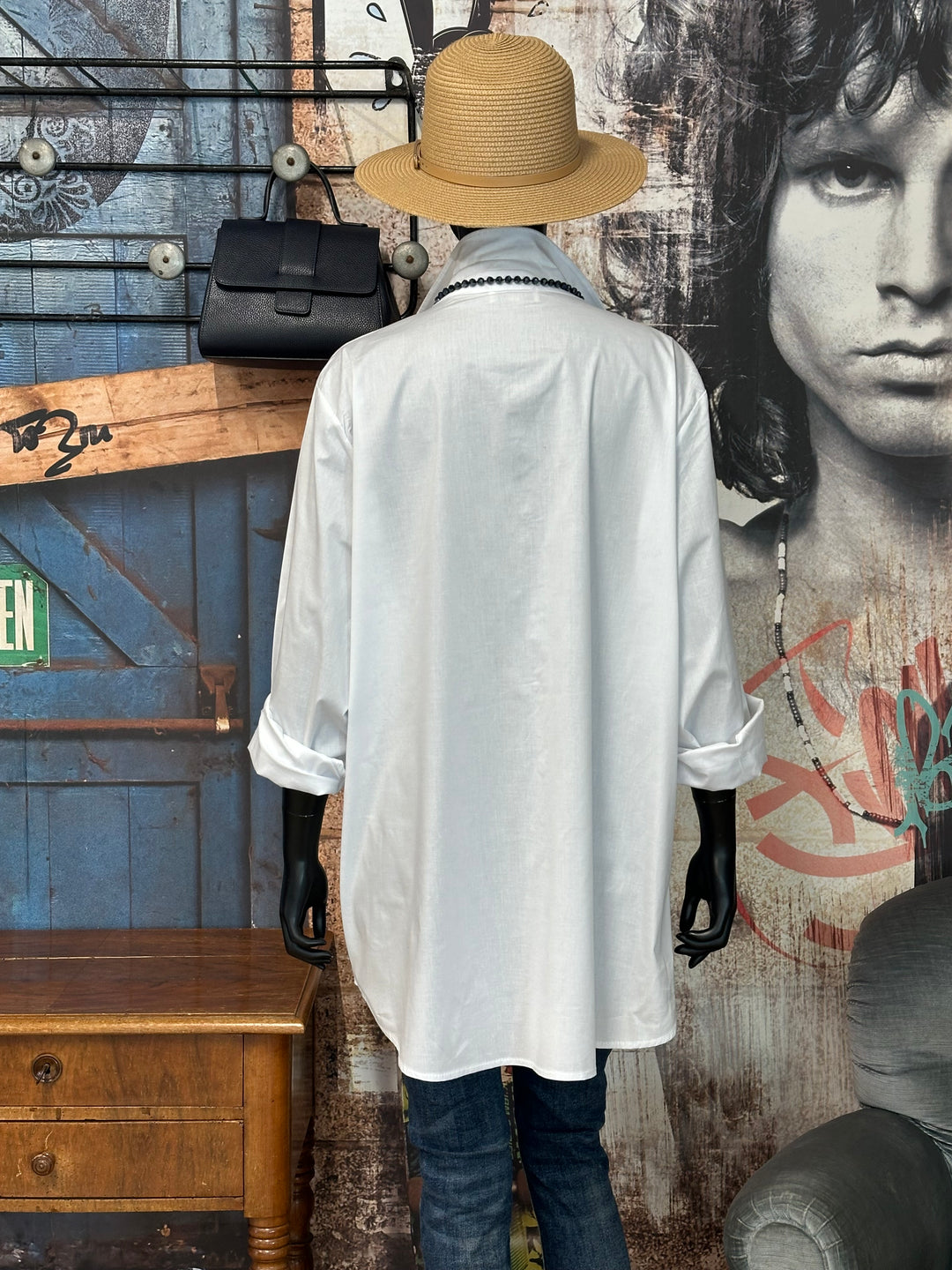 Lange, übergroße weiße Bluse aus 100 % Baumwolle (44/48) MADE IN 🇮🇹