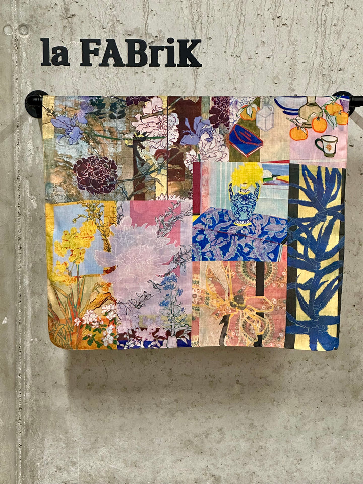 Foulard carré &amp; réversible imprimé style Patchwork «Joy» 100% viscose
