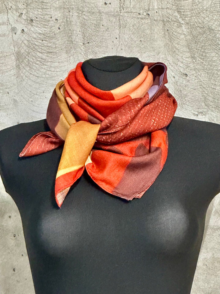 Foulard carré &amp; réversible imprimé style Aquarelle  «Joy» 100% viscose