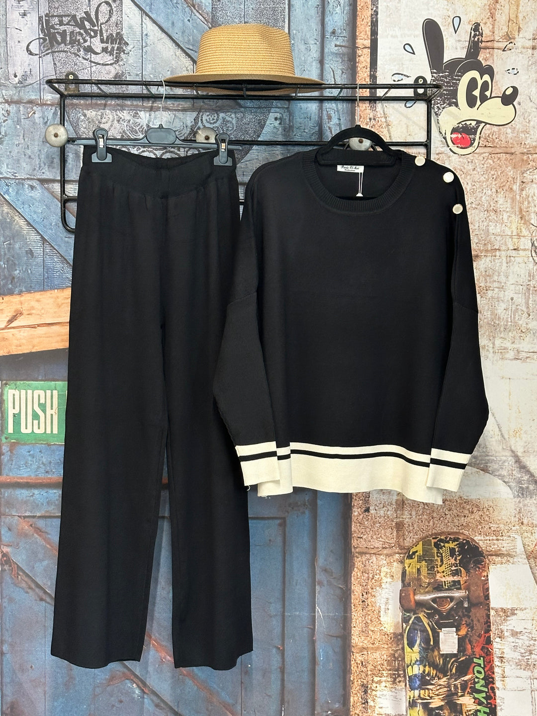 2-teiliges Set in sportlich-elegantem Schwarz und Ecru (38/44)