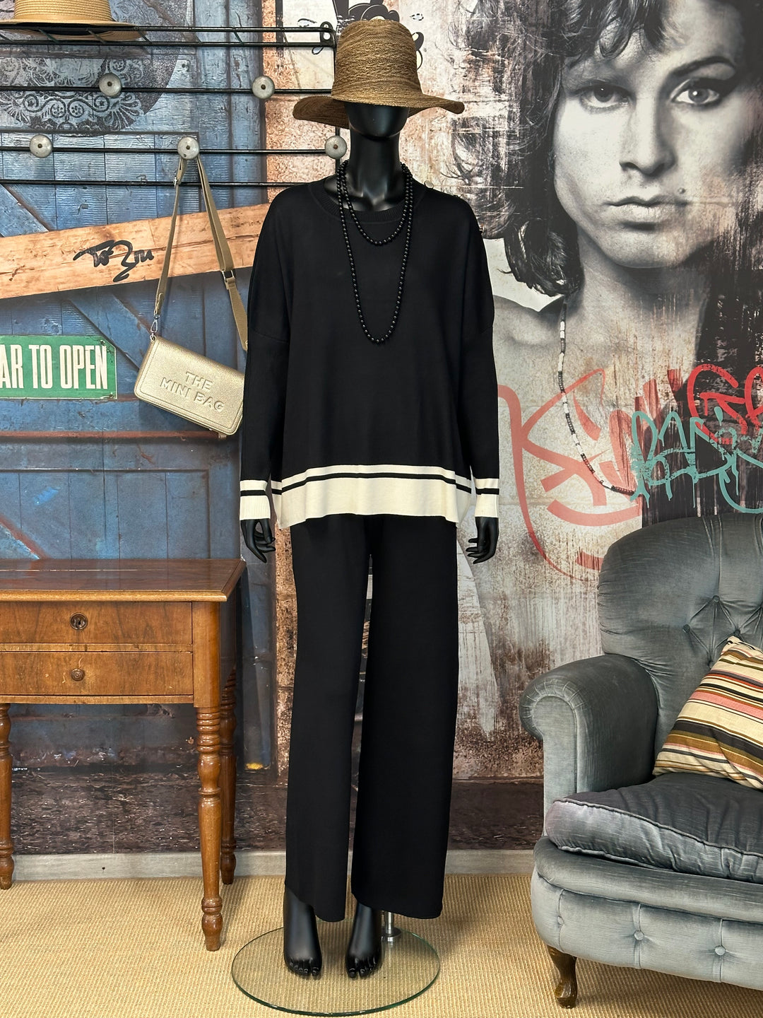 2-teiliges Set in sportlich-elegantem Schwarz und Ecru (38/44)