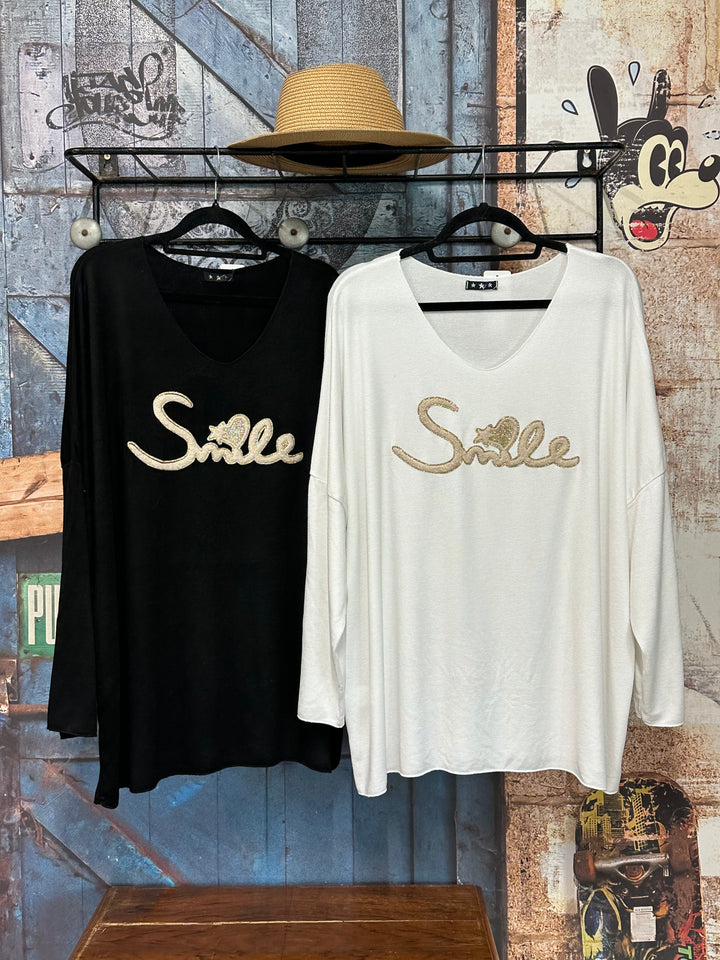 Oversize-Pullover mit V-Ausschnitt „Smile” (44/48) MADE IN ITALY