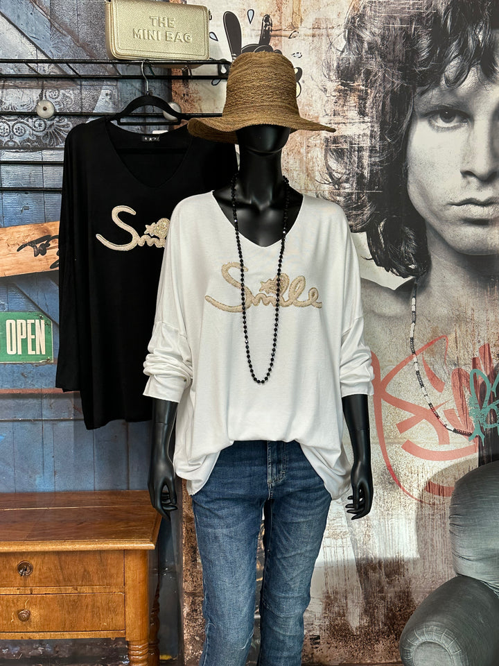 Oversize-Pullover mit V-Ausschnitt „Smile” (44/48) MADE IN ITALY