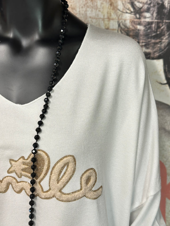 Oversize-Pullover mit V-Ausschnitt „Smile” (44/48) MADE IN ITALY