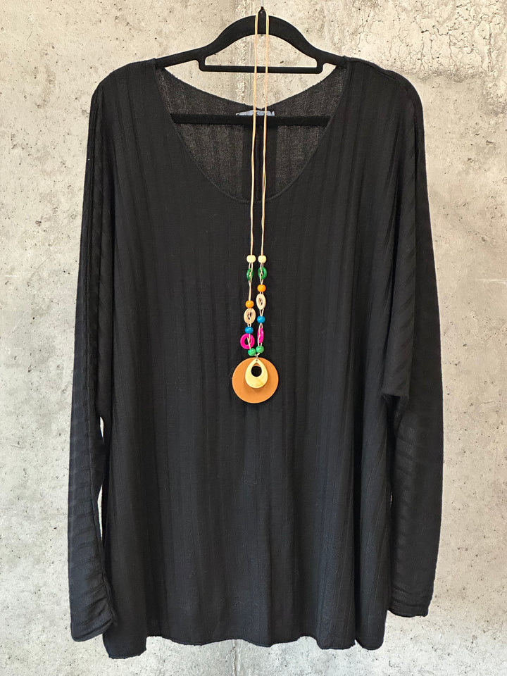 Pullover mit feinem Rippstrickkragen und V-Ausschnitt (44/48) MADE IN ITALY