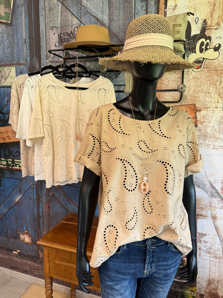 Bluse mit Kaschmir-Muster und Ajour-Design, 100 % Baumwolle (38/42), Made in Italy