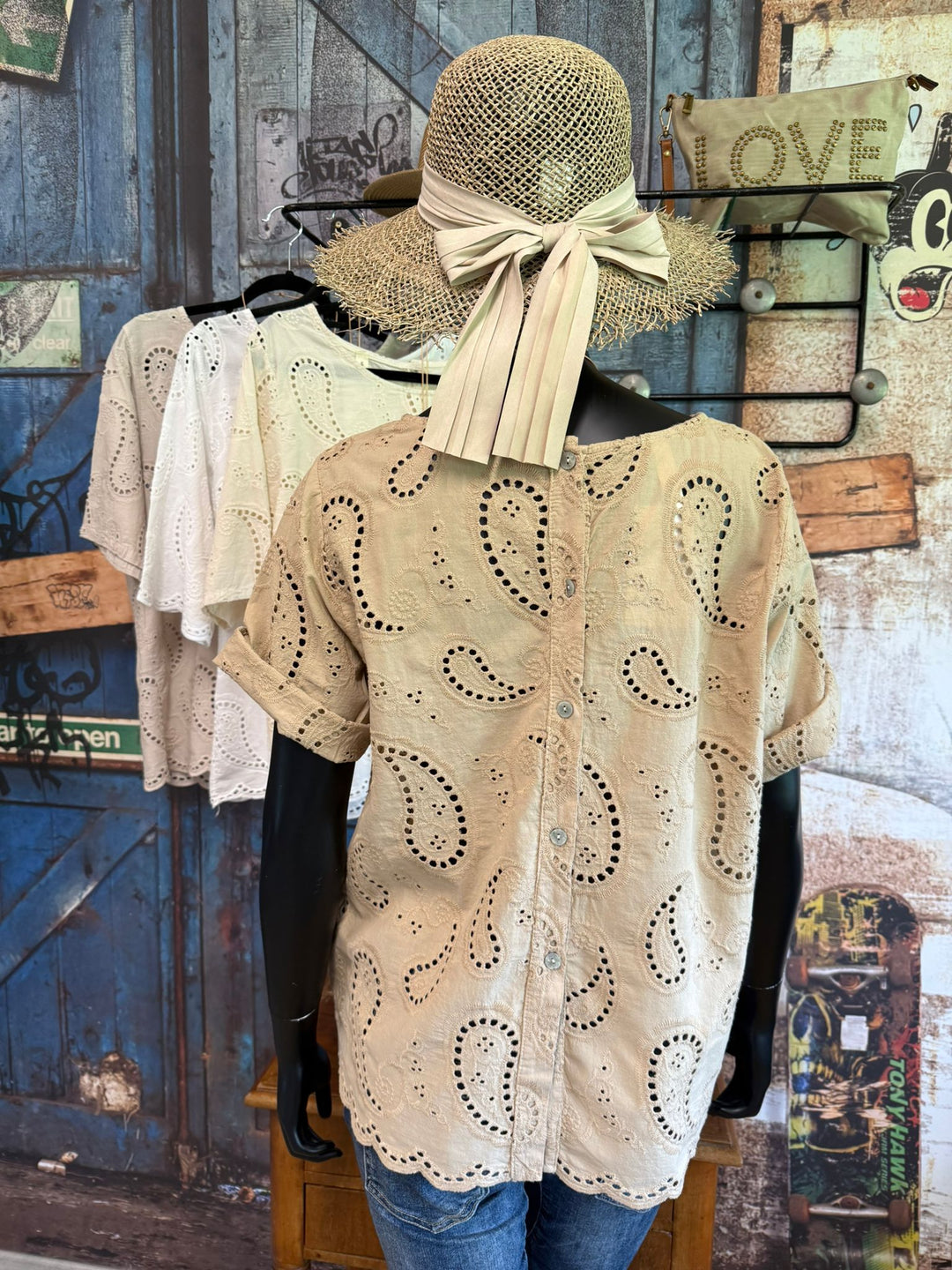 Bluse mit Kaschmir-Muster und Ajour-Design, 100 % Baumwolle (38/42), Made in Italy